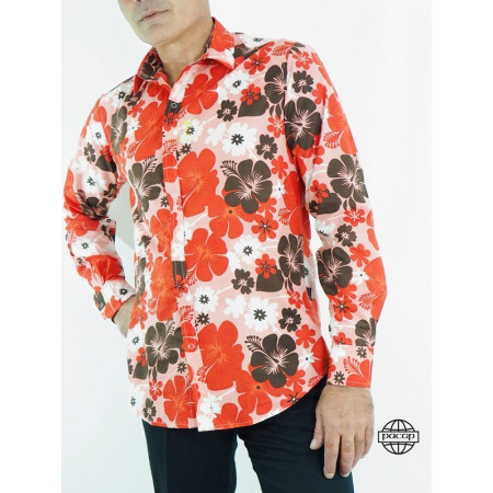 Chemise Homme à Motif Floral Rouge et Blanc - KABOUL