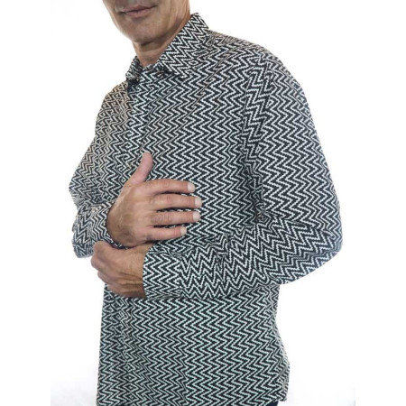 chemise chic imprimé chevrons noire et blanche manches longues