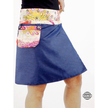 Jupe Zippée et boutonnée en Jean Transformable Avec Sacoche Imprimé amovible