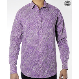 chemise cintrée violette a rayures col français boutonnée en coton