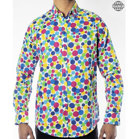 Chemise Blanche Vintage Fantaisie à Pois Colorés Marque Française Responsable