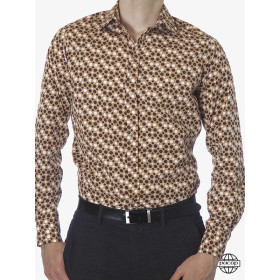 Chemise Homme Élégante Marron à Pois Blanc et Noir Cintrée Marque Française Responsable