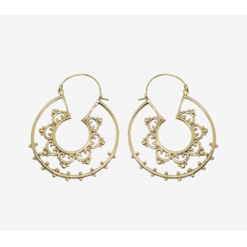 Boucles d' Oreilles 5 cm Ethniques Tribales Double Anneau et Étoiles.