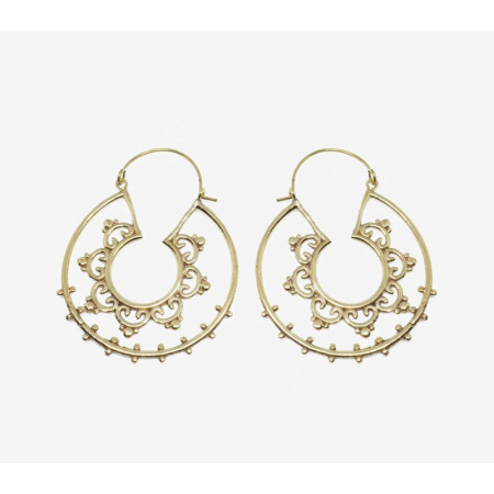 Boucles d' Oreilles 5 cm Ethniques Tribales Double Anneau et Étoiles.