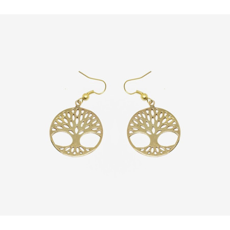 Petites Boucles D'oreilles Indiennes Laiton Motif Arbre de Vie Personnalisé.
