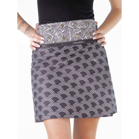Jupe Trapèze Noire Réversible Poche Zip Taille Réglable.