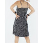 robe moyenne, robe sans manches, robe décolleté, robe dos smocké, robe imprimé à pois