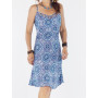 robe mi-longue, robe dos nu, robe fines bretelles, robe évasée, robe bleue, robe été, robe sans manches, robe femme