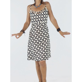 robe mi-longue, robe fines bretelles, robe noire et beige, robe été, robe dos nu, robe col v, robe femme