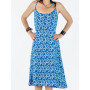 robe fluide, robe genou, robe imprimée géométrique bleu, robe femme, robe à motifs.