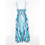Robe Longue Bleue Fine Bretelle Réglable Imprimé Tie and Dye - LUNA