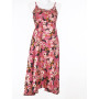 Robe Longue Rouge Col Ajouré Imprimé Floral Fines Bretelles - MILA
