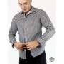 Chemise Homme Bouton Pression Motif Pois Noir et Blanc Coupe Cintrée Manches Longues 100% Coton Marque Française