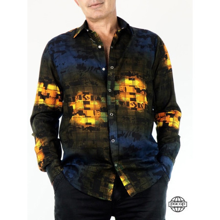 Chemise Homme Manches Longues Imprimé à Carreaux Coupe Droite 100% Coton Marque Française