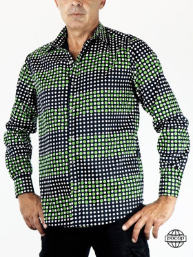 Chemise Homme Eté À Pois Blanc Et Vert Manches Longues Marque Française Responsable