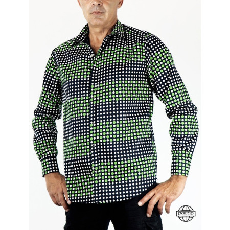 Chemise Homme Eté À Pois Blanc Et Vert Manches Longues Marque Française Responsable