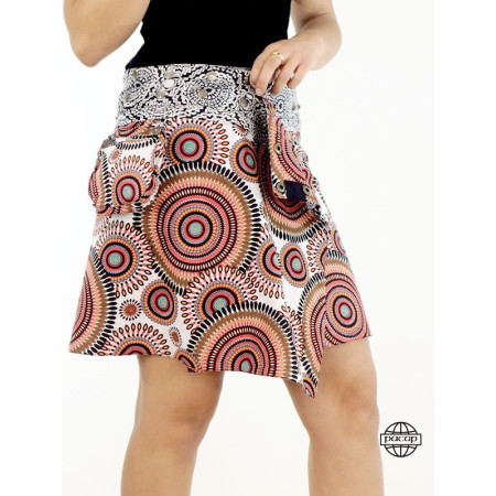 Jupe Portefeuille Ethnique Femme Zippée 8 en 1 Réversible Imprimé Mandala