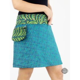 Jupe Verte Multi-Taille Transformable Femme Imprimée Réversible