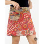jupe fermeture éclair femme taille ajustable boutonnée réversible avec sacoche, jupe trapèze modulable imprimé ethnique rouge