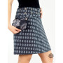 jupe coton taille unique ceinture amovible zippée, jupe convertible réversible à motif à ethnique gris sur fond noir