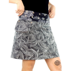 jupe coton taille unique ceinture amovible zippée, jupe convertible réversible à motifs à pois blancs sur fond noir