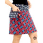 jupe coton taille unique ceinture amovible zippée, jupe convertible réversible à motif à abstrait rouge