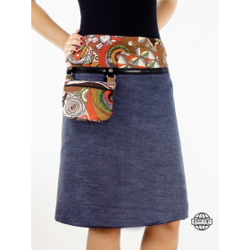 Jupe Jean ethnique Boutons Pression  jupe taille unique, jupe réversible, jupe 8 en 1, jupe fendue femme d'été