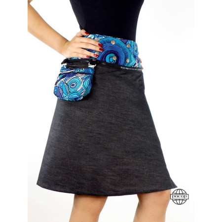 Jupe Zippée Imprimé Aborigène Bleu Ceinture Détachable - Gabou