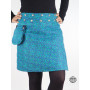 Jupe Zippée portefeuille bleue et boutonnée en Jean Transformable Avec Sacoche Imprimé amovible