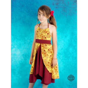 robe longue jaune avec doublure bordeaux grossiste marque française, vêtement léger et fashion, coupe droite