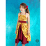 robe longue jaune avec doublure bordeaux grossiste marque française, vêtement léger et fashion, coupe droite
