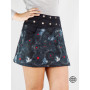 jupe noire patineuse, tennis, sport, fermeture latérale, femme, taille ajustable, évasée, motif sombre abstrait, boutonnée
