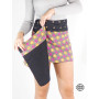 mini Jupe ethnique réversible taille Réglable pour femme en Jean noire avec Boutons à Pression Ceinture Large