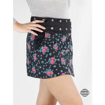 mini Jupe noire pour Femme Patineuse élégante confort Mi-Cuisses en Jean Réversible à Poches