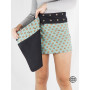mini Jupe courte en jean noir unicolore réversible coupe wrap croisée fendue originale coton imprimé micro-motif fleurs vert