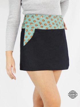 sexy mini Jupe courte en jean noir uni réversible avec ceinture bouton à pression ceinture large imprimé à motif taille unique