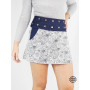 mini Jupe courte blanche sport Droite Portefeuille coton Imprimé floral noir Ceinture jean poche bouton Taille Unique