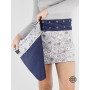 mini Jupe courte femme en jean bleu unicolore réversible patineuse fendue taille haute ajustable ceinture à pression