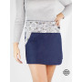 mini Jupe courte jean bleu imprimé à fleurs, jupe été, ceinture imprimé, Boutons-Pressions, réversible, portefeuille, avec poche