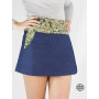 mini jupe courte en Jean bleu uni ceinture boutonnée imprimé à fleurs verte et blanche, poche italienne