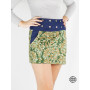 mini Jupe portefeuille courte droite en jean réversible pour femme Coton Imprimé motif vert à fleurs