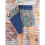 Jupe Crayon Réversible Taille Haute Femme en jean Denim Portefeuille, doublure imprimé pois marron