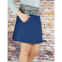 Jupe jean unicolore,  jupe avec poche, ceinture imprimé, Boutons-pressions, réversible, portefeuille. jupe genoux femme