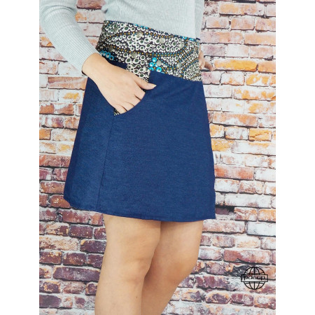 Jupe jean unicolore,  jupe avec poche, ceinture imprimé, Boutons-pressions, réversible, portefeuille. jupe genoux femme