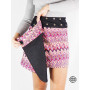 Jupe mi-longue en ejan réversible pour femme motif chevron, zigzag violet rouge, rose, jupe trapèze