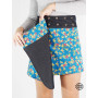 jupe réversible, jupe bleue a fleurs jaune, jupe liberty, jupe fendue, jupe wrap, jupe mi-longue, jupe portefeuille