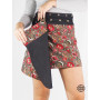 jupe jean réversible, doublure marron imprimé a fleurs, jupe wrap fendue, ouverture latérale, jupe ajustable, jupe trapèze