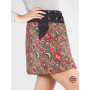 jupe marron avec poche, jupe ceinture plate bouton devant, jupe femme taille haute, jupe motif floral, jupe portefeuille
