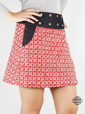 jupe rouge évasée pour femme avec poche, jupe mi-longue, jupe multi-taille haute ajustable, jupe imprimée, jupe boutons