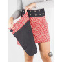 jupe jean noir reversible doublure coton imprimé treffle 4 feuilles rouge, jupe a fleurs jupe wrap portefeuille, fendue